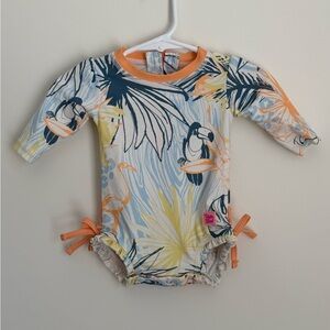 Ruffle Butts Orange, Navy & Yellow Tropical Toucan Kids Rashguard